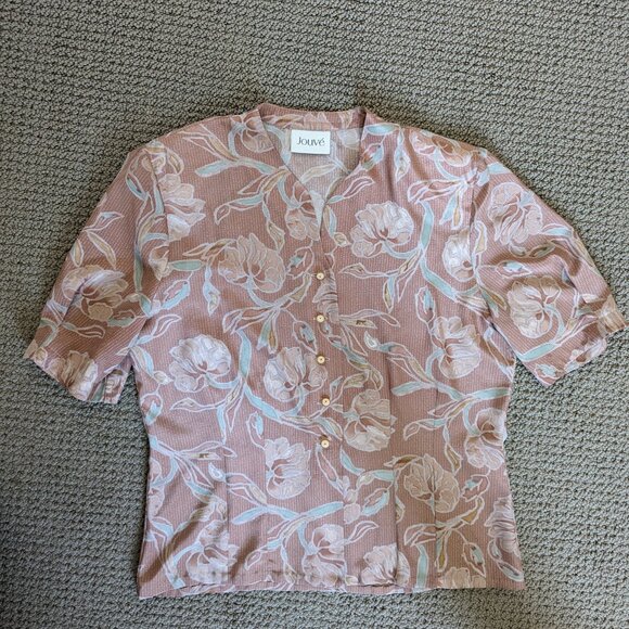 Stunning floral vintage button down shirt, short sleeve, Jouve, size 8 US - Picture 9 of 14